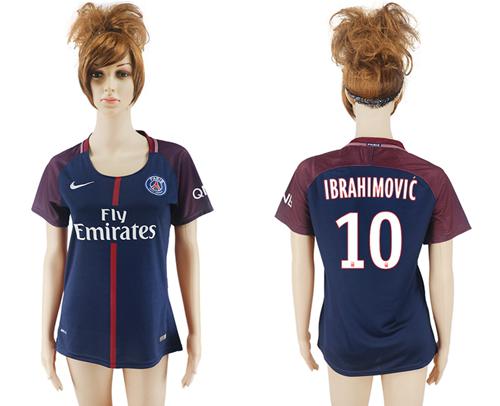 Women's Paris Saint-Germain #10 Ibrahimovic Home Soccer Club Jersey - Click Image to Close